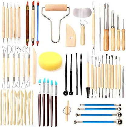 61PCS Ceramic Clay Set Polymer Clay Pottery Set Wooden Pottery Sculpting Clay Cleaning Set by Unknown