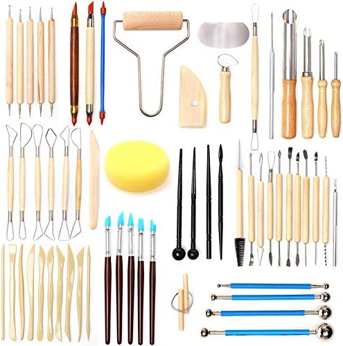 61PCS Ceramic Clay Set Polymer Clay Pottery Set Wooden Pottery Sculpting Clay Cleaning Set by Unknown