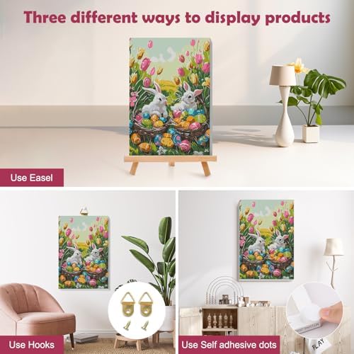MOGTAA Easter Bunny Paint by Numbers Kit for Adults Beginners with Frame, Easter Eggs Adult Paint by Number Kits on Canvas with Easel, Easy DIY Flowers Oil Painting Kits for Home Decor, 8x12in - Image 3