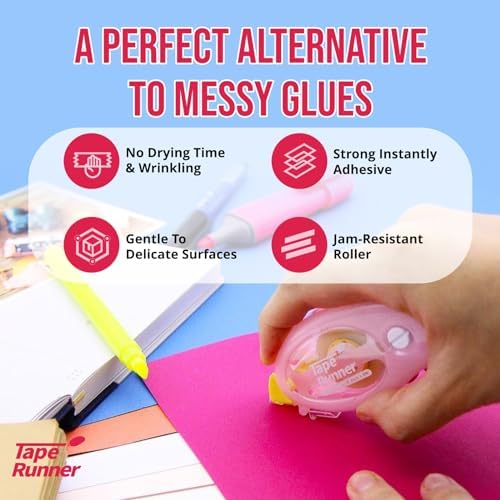 Tape Runner - Double Sided Adhesive with Dispenser Roller Included - Acid Free, Sticky, Clear & Transparent - Ideal for Scrapbooking, Crafts & More - Standard - (315 inches per cartridge) 20 Cartridge - Image 3