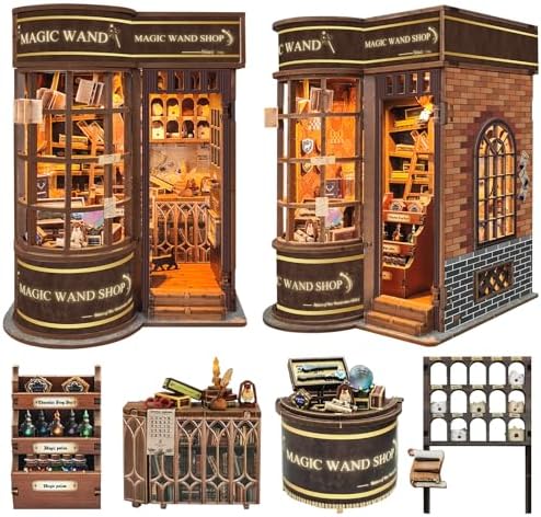 Spilay DIY Miniature Book Nook Kit, Dollhouse Tiny House Model Build Bookshelf Decor, Bookends Model Kit with dust Cover & LED for Teens and Adults Gifts(Magic Shop) by SpilayDIYDollhouseMiniature