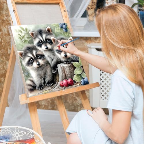 Bowetile Baby Raccoons Paint by Numbers Kit for Adults, Framed Painting by Numbers Animals, Adults' Paint-by-Number Kits on Canvas, Acrylic Number Painting for Nursery Home Wall Decor, 8x8in - Image 3