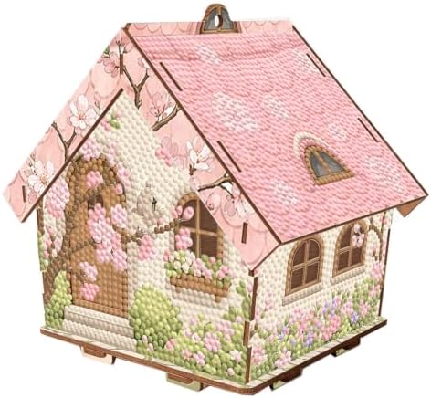 FRANDEK DIY Wooden House Diamond Art Painting Kit for Adults Home (Pink by FRANDEK