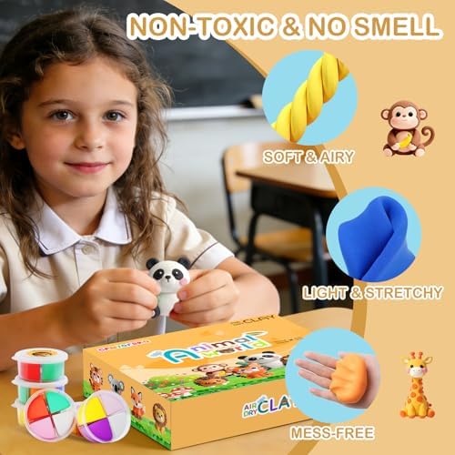Air Dry Clay Kit - 12 Animal Modeling Clay for Kids, Complete DIY Clay Craft Set with Sculpting Tools & Step-by-Step Tutorials, Ultra Soft & Non-Sticky Clay, Children's Day Gift Ideas - Image 6