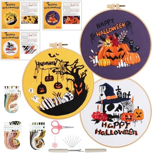 Ohcol 3 Sets Halloween Embroidery Kit,Needlepoint Kits for Adults with Clear Instructions by Ohcol