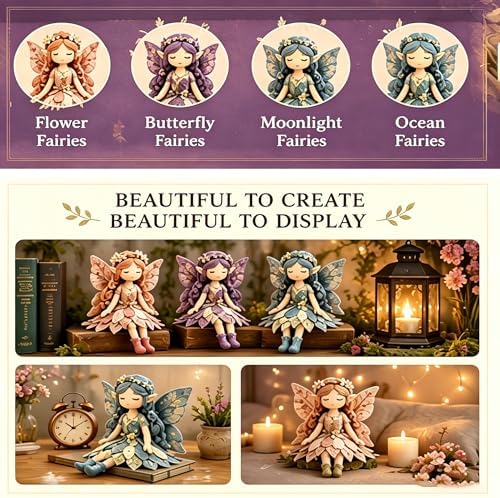 Fairy Patchwork DIY Collection, Flower Fairies Sewing Kit for Adults & Beginners, Make 4pcs Fabric Fairy Dolls with Pre-Cut Materials, Handmade DIY Craft Gift & Home Decor (Snowflake Fairies) - Image 5
