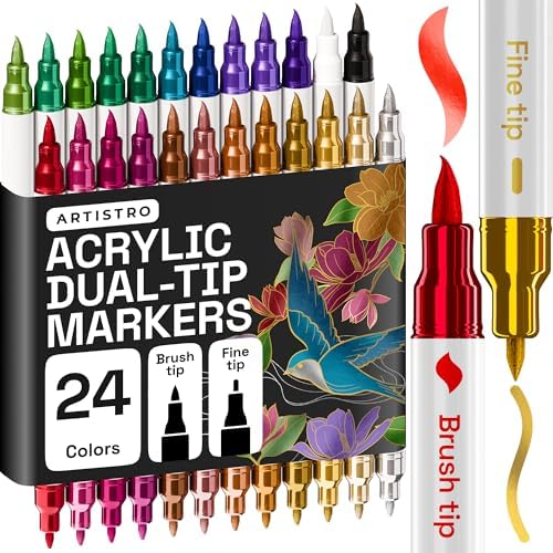 ARTISTRO 24 Metallic Dual-Tip Acrylic Paint Marker Pens for Drawing by ARTISTRO