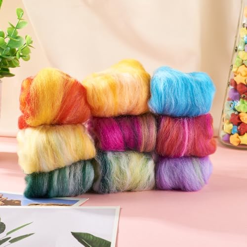 9 Colors 45G Mixed Color Fibre Wool Yarn Roving for Needle Felting, Wool Roving, Soft Felting Wool Supplies for Hand Spinning, Blending, Felting, Weaving and DIY Craft Material - Image 6