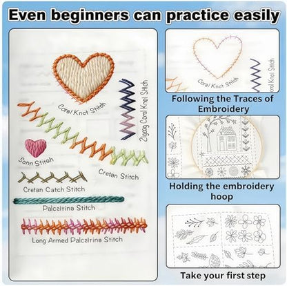 SanQiuShe Stitch Book, Embroidery Stitch Book, DIY Sewing Books, Embroidery Books of Stitches,97 PCS Beginner Embroidery Kit, Portable All-in-One Hand Embroidery Book for Adults & DIY Craft Lovers - Image 5