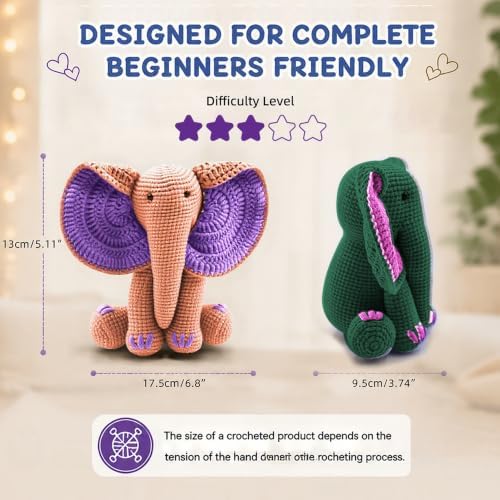 JYZJDKE Crochet Kit for Beginners Adults - DIY Amigurumi Elephant Knitting Starter Kit with Yarn Sets, Crochet Animal Kit Cute Stuffed Animal Craft Birthday Gifts (Dark Green+Flesh Pink Elephant) - Image 4