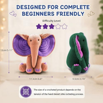 JYZJDKE Crochet Kit for Beginners Adults - DIY Amigurumi Elephant Knitting Starter Kit with Yarn Sets, Crochet Animal Kit Cute Stuffed Animal Craft Birthday Gifts (Dark Green+Flesh Pink Elephant) - Image 4