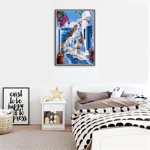 Mrnsiet Paint by Number for Adults Beginners, Easy Seaside Town Paint by Numbers Kits on Canvas, Coastal City Oil Painting Kits Adults' Paint-by-Number Kits for Home Wall Decor 16x20 Inch - Image 6