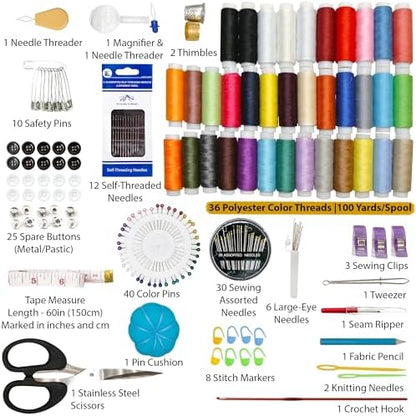 Vellostar Large Sewing Kit for Adults, 150-Piece Set, 36 Colors, 30 Needles - Image 5