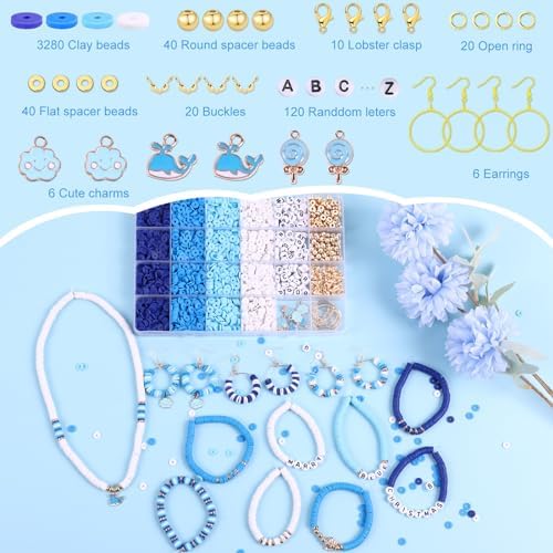 3500 PCS Clay Beads Bracelet Making Kit, Valentines Blue Beads for Crafts - Image 3
