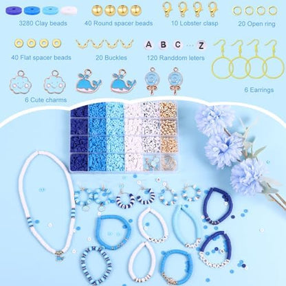 3500 PCS Clay Beads Bracelet Making Kit, Valentines Blue Beads for Crafts - Image 3