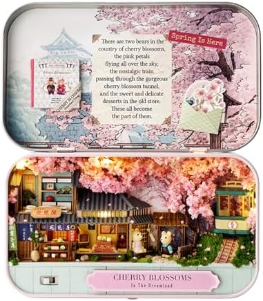 MAGQOO Miniature Dollhouse Kit Box Theater Kit Miniature Room Kit 3D DIY Wooden Doll House Kit with Furniture 1:100(Cherry Blossoms) by MAGQOO
