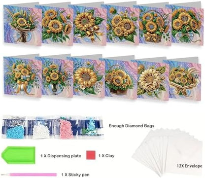 Diamond Painting Greeting Cards 12 Pack Sunflower DIY Kit with Special Shaped Rhinestones, Envelopes & Thick Cardstock, Handmade Craft for Adults, Spring & Summer Gift, Creative DIY Art Card Set - Image 6