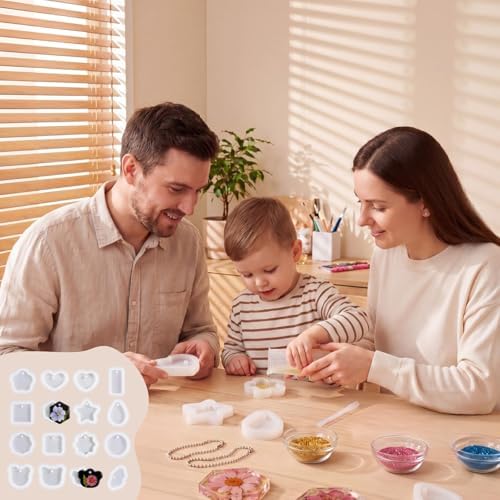 Resin Keychain Molds, 46 Pcs Silicone Molds with Hole, Variety Shaped Resin Key Chain Mold Making Set DIY Ornaments Crafts Supplies Teacher Appreciation Gifts - Image 2