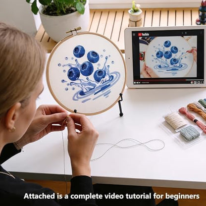 Armindou 2Set Embroidery Kits with Fruit Pattern for Beginners Adults, Hand Embroidery Needlepoint DIY Kits, Stamped Cross Stitch Kits for Beginners Adult, 2 Embroidery Hoops (Attached Video Tutorial) - Image 3