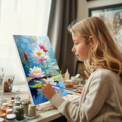 Bowetile Framed Paint by Numbers for Adults Beginners with Wooden Easel, Flowers Lotus Adults' Paint-by-Number Kits on Canvas, Easy DIY Acrylic Number Painting for Home Decor Birthday Gifts, 8x12in - Image 4