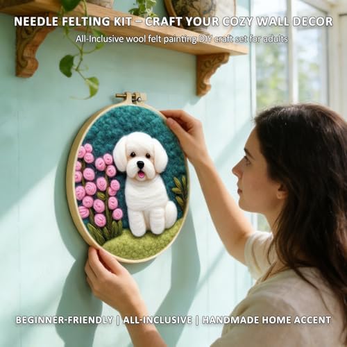 Zovylks Needle Felting Kit for Adults, 7.9 Inch Wool Felt Painting DIY Craft Set for Beginners, Needle Felt Starter Kit with Picture Frame, Foam Pad, Finger Cot (Dog) - Image 4