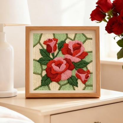 INFUNLY Roses Punch Needle Kit Square 9.4 Inches DIY Embroidery Punch Needle Set for Adults Red Pink Flowers Punches Stitching Starter Kits with Easy to Follow Instructions Festival Gift Home Decor - Image 5