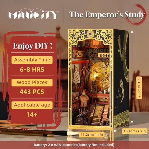 MiniCity Emperor's Study Book Nook Kit, 3D Wooden Bookshelf Puzzle with LED - Image 2