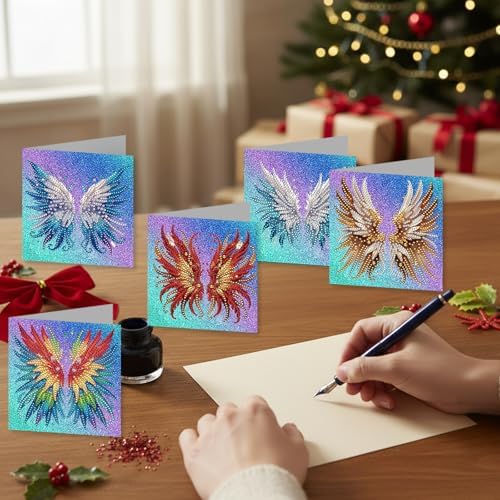 jinglinhh 12pcs Angel Wings Diamond Art Painting Greeting Cards with Envelopes, DIY Card Making Kits for Adults, Diamond Art Christmas Cards for Birthday Holiday Postcards Craft Gifts - Image 6