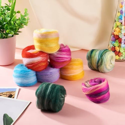 FASHEWELRY 1.5 OZ Wool Felting Set for DIY Craft, Nature Wool Roving Needle Felt Wool Roving for Needle Felting Hand Spinning DIY Craft Materials (9 Colors) - Image 3