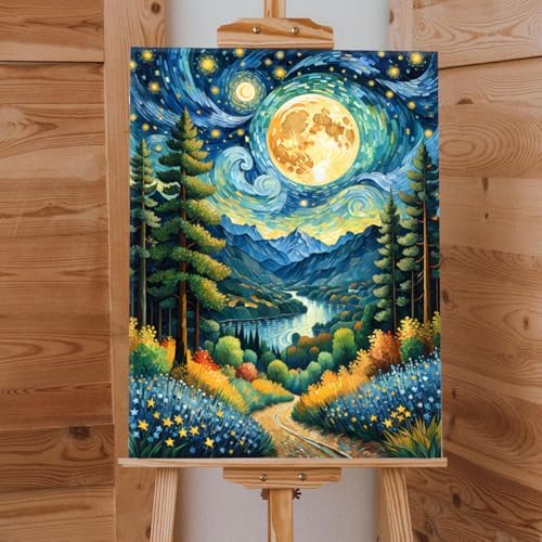 Lovepefe Moon Paint by Numbers Kit for Adults Beginner Landscape Adult Paint by Number Kits On Canvas with Frame DIY Oil Painting Kits for Gift Home Wall Decor 12x16 Inch - Image 4