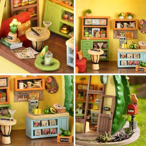 Dollhouse Miniature DIY House Kit,Mini 3D Wooden Doll House Craft Model with LED Creative Room Perfect DIY Gift for Friends, Lovers and Families (Milkshake Shop) - Image 5