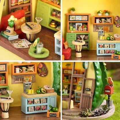Dollhouse Miniature DIY House Kit,Mini 3D Wooden Doll House Craft Model with LED Creative Room Perfect DIY Gift for Friends, Lovers and Families (Milkshake Shop) - Image 5