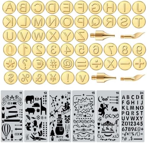 Wood Burning Tips Letters Uppercase Alphabet Number Symbol Branding and Personalization Set (Include 38 Numbers 18 Symbol and 6 Stencils) by Ryoma