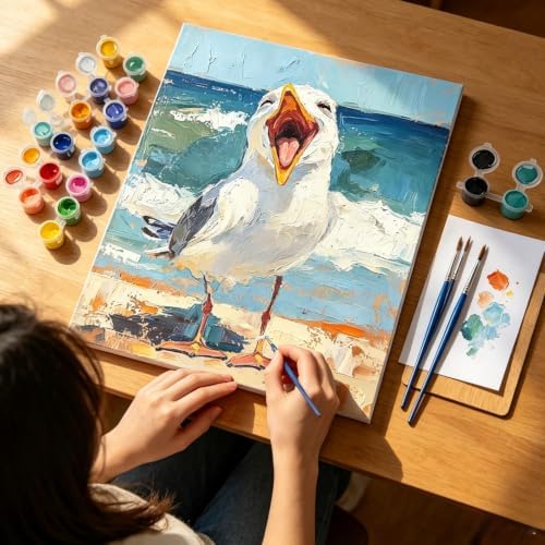 BYGFHLYW Funny Seagull Beach Ocean Paint by Numbers Kit for Adults Canvas - Image 5
