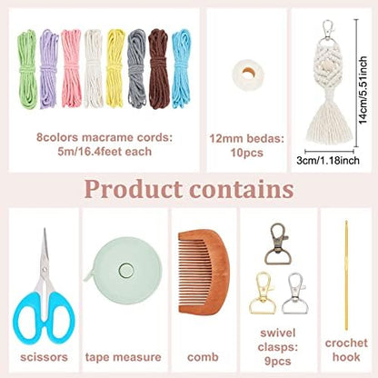 INFUNLY 8 Set DIY Macrame Keychain Kits for Adults Beginner Macrame Cord Knotting Kit Boho Macrame Tassel Keychain with Instruction for Car Key Purse Phone Wallet Charm - Image 5