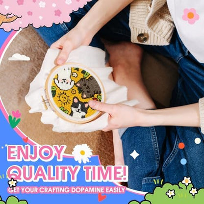 yuegool 2PCS Punch Needle Decoration Kit,Easy DIY Punch Needle Embroidery Kit for Beginners Adults Including Patterns, Tools, Yarns, Hoop, Instruction, Bracket Art Craft Supplies - Image 3