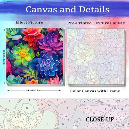 JUJUHOOD Succulent Plant Framed Paint by Numbers Kit for Adults Beginner & Kids Ages 8-12,Easy Paint by Number Without Easel, Acylic Paint by Numbers for Gift Home Wall Decor (10x10Inch) - Image 4