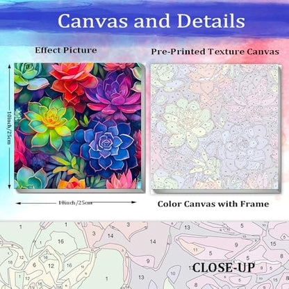 JUJUHOOD Succulent Plant Framed Paint by Numbers Kit for Adults Beginner & Kids Ages 8-12,Easy Paint by Number Without Easel, Acylic Paint by Numbers for Gift Home Wall Decor (10x10Inch) - Image 4