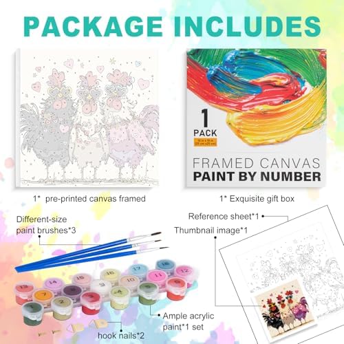 Framed Paint by Numbers Kit for Adults, Funny Chickens, 10 x 10 Inch - Image 5