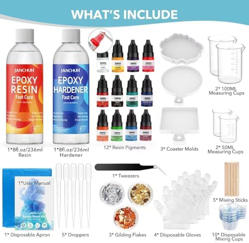 JANCHUN Epoxy Resin Kit,Coating and Coaster Molds for Resin Casting with Gold Flakes Color Pigments,Art Epoxy Resin Crystal Clear for Art,Crafts,Jewelry,DIY,Tumbler,River Table - Image 2