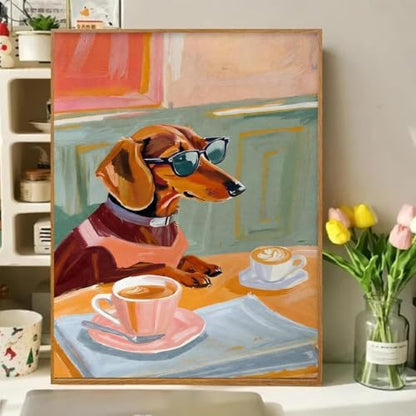 Dog Coffee Paint by Numbers Kit for Adults Framed Canvas, Frameworkless - Image 2