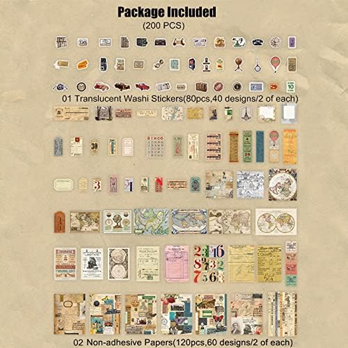 Esweny 200 Pieces Vintage Ephemera Scrapbooking Supplies Pack for Journaling, Decoupage Paper Scrapbook Stickers Kit for Junk Journal Planners Collage Craft Notebooks Album (Word Memory) - Image 2