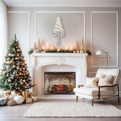 Christmas Tree Macrame Wall Hanging Decor 9.84 × 22.8inch Xmas Tree Shape Boho Tapestry with Rustic Bead and Star Tree Topper Hand-Woven Crafts for Holiday Winter Decoration (Beige) - Image 2