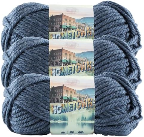 Lion Brand Yarn Hometown Yarn, Super-Bulky Yarn for Knitting, Crocheting, and Crafting, 3 Pack, Washington Denim by LionBrandYarn