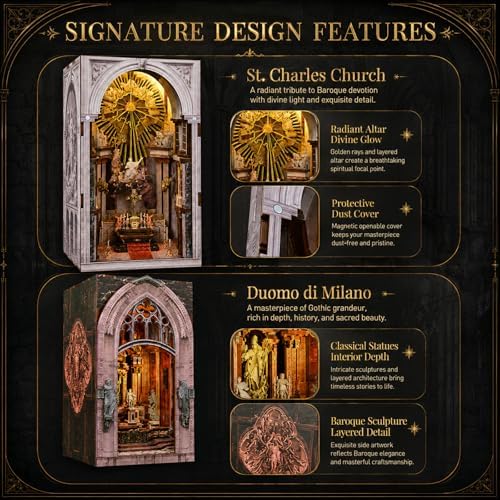MiniCity 2-Piece Book Nook Kit Set, Milan and St Charles Church with LED - Image 3