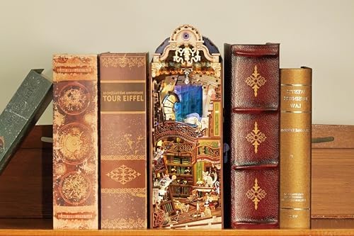 Tonecheer DIY Book Nook Kit for Adults, 3D Wooden Puzzle Bookend Miniature House Kit, Booknook Bookshelf Insert Decor with Dust Cover and LED Lights Gifts (Magical Library) - Image 5