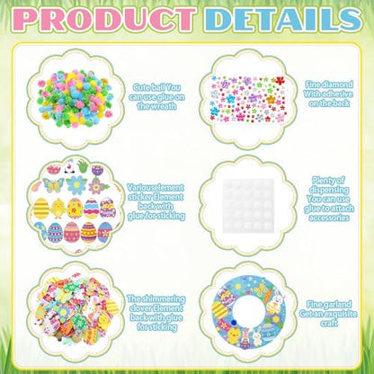 472 Pcs Easter Wreath Crafts Kits Spring Wreath Felt DIY Flower Bunny Rabbits Egg Duck Kits Crafts Hanging Ornaments with Stickers for Adults Spring Party Favor Home Activity - Image 5