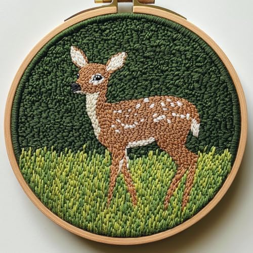 Generic Punch Needle Kit for Beginners, Sika Deer and Grass Embroidery Set, Punch Stitching Kit for Adults by Unknown