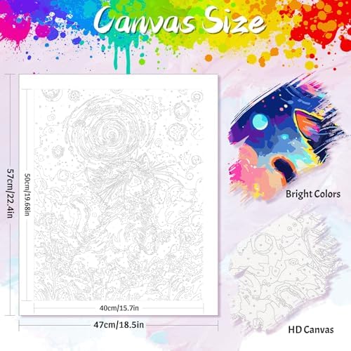 Yunnuo Starry Night Cat Paint by Numbers Kit for Adults Beginner,Paint by Numbers Animals,DIY Adult Paint by Numbers on Canvas for Home Decor & Gift (16x20 inch/40x50cm) - Image 2
