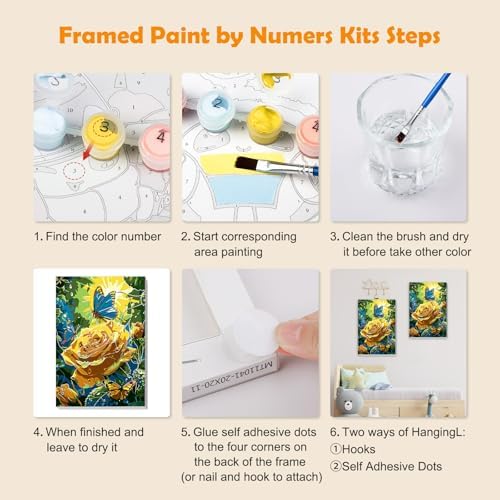 MOGTAA Paint by Numbers Kit for Adults with Frame, Rose Landscape Paint by Number Canvas, Butterfly Paint by Numbers with Easel, DIY Flowers Oil Painting Kit for Home Wall Decor 8 x 12 Inch - Image 6
